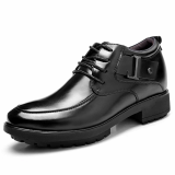 Black Leather Shoes Men_s Elevator Height Increased Shoes 